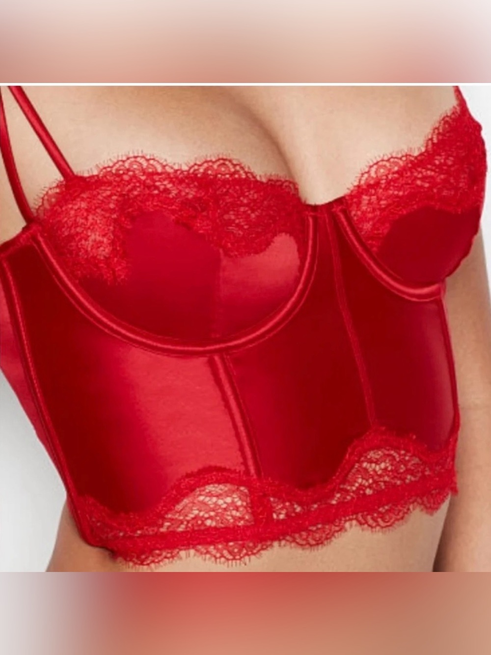 Victoria's Secret Red Satin Lace Longline Bralette
